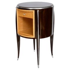 Table de nuit ronde de style Art déco en érable et Silver