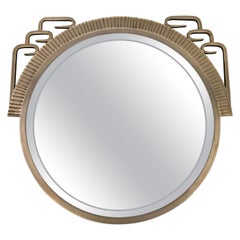 Round Art Deco Wall Mirror with Beveled Glass and Metal Frame