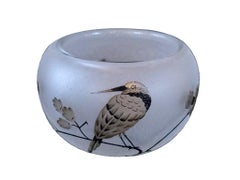 Round Art Nouveau glass vase with a kingfisher by “Daum”