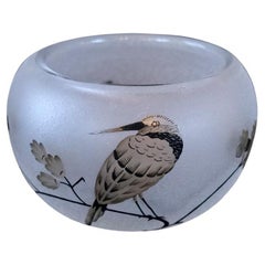 Round Art Nouveau glass vase with a kingfisher by “Daum”