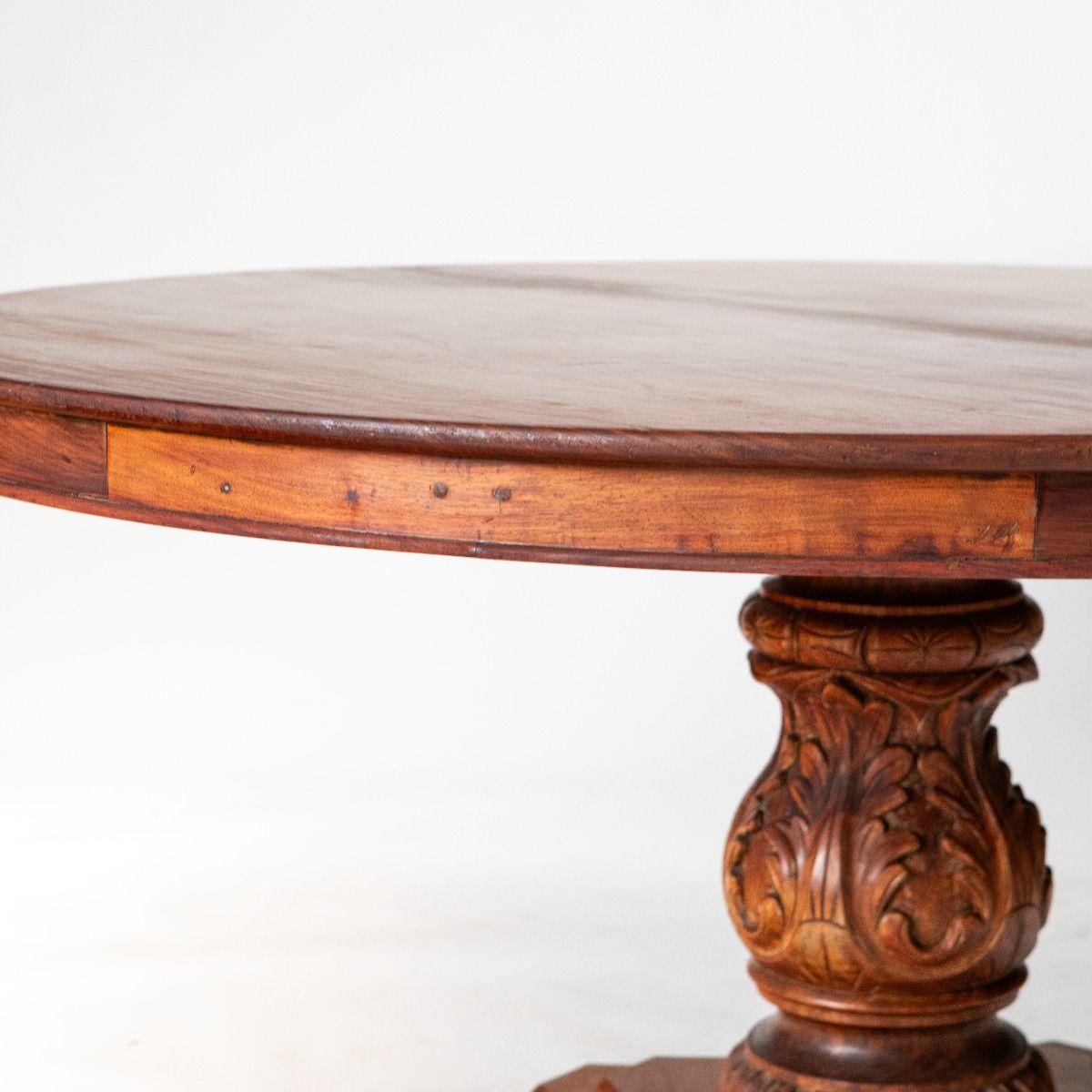 20th Century Round Art Nouveau Style Nara Wood Dining / Center Table