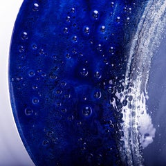 Round Art Work Big Blue with Fusing Murano Kind Glass in Blue and Grey