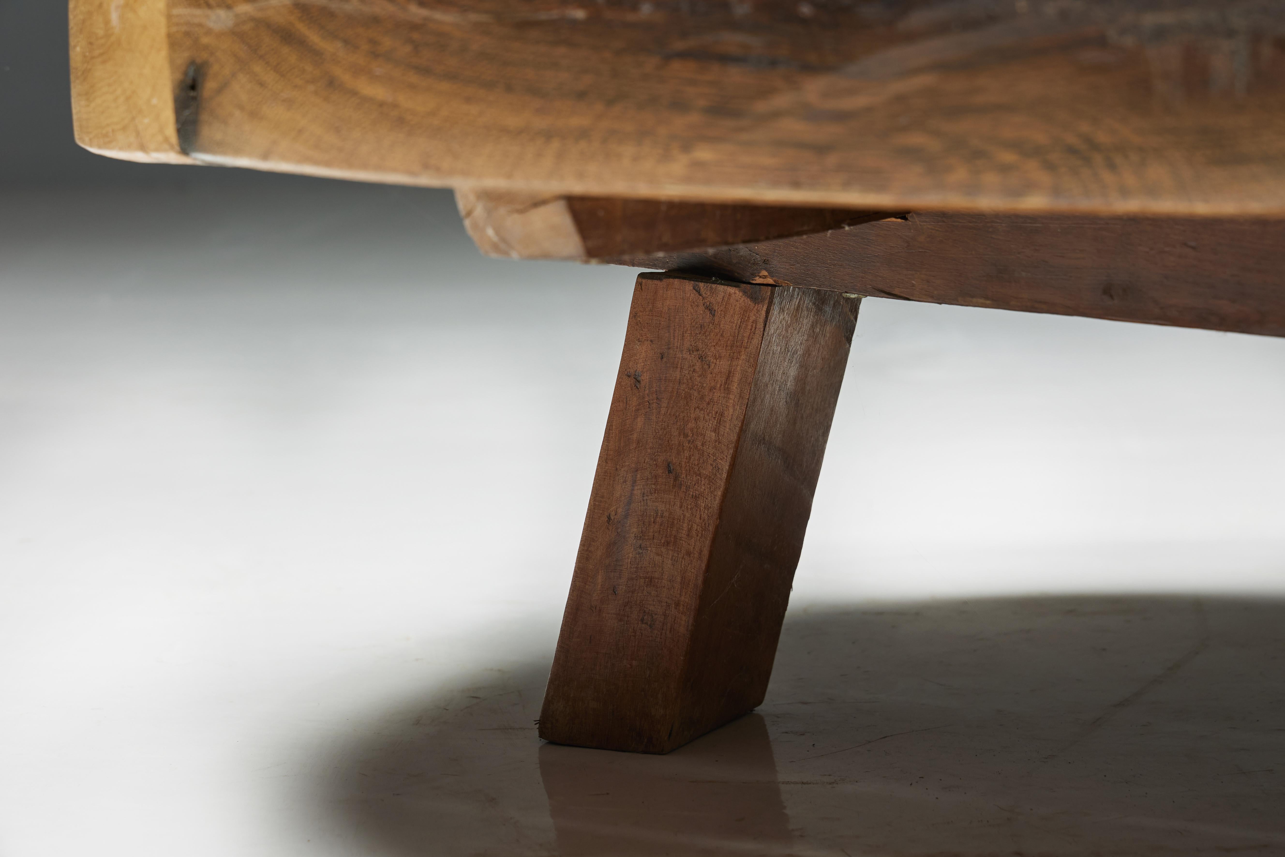Mid-20th Century Round Artisan Wooden Coffee Table, France, 1950s For Sale