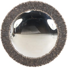Round Artist-Made Mirror of Grey Kyanite Minerals.