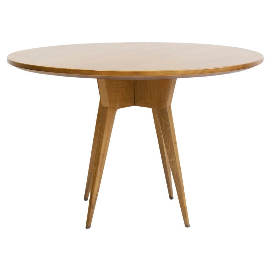 Round Ash Wood Dining Table with Brass Details