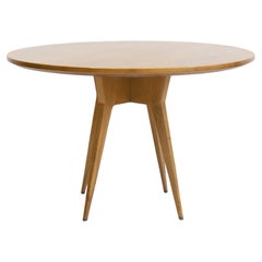 Round Ash Wood Dining Table with Brass Details