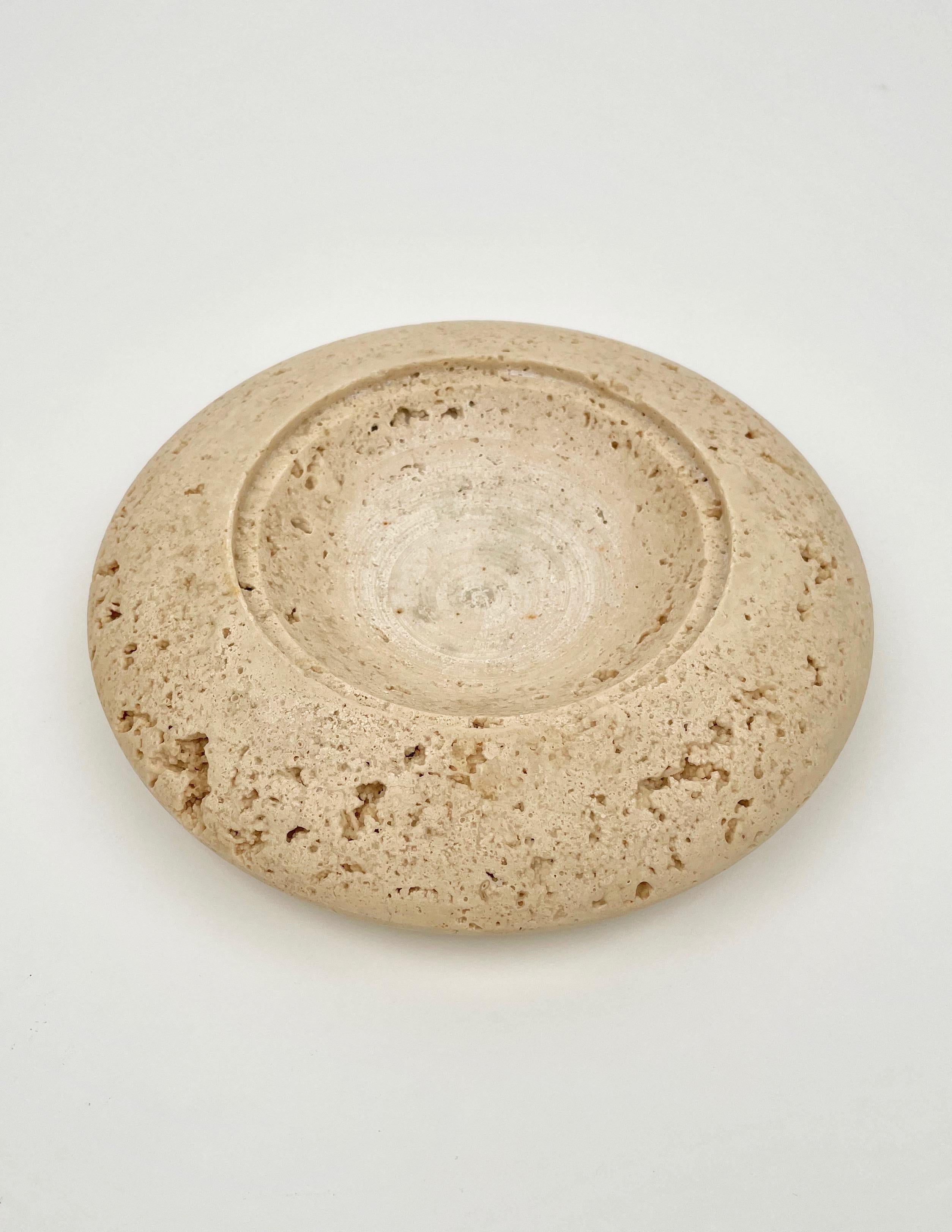Late 20th Century Round Ashtray in Travertine & Steel, Italy, 1970s