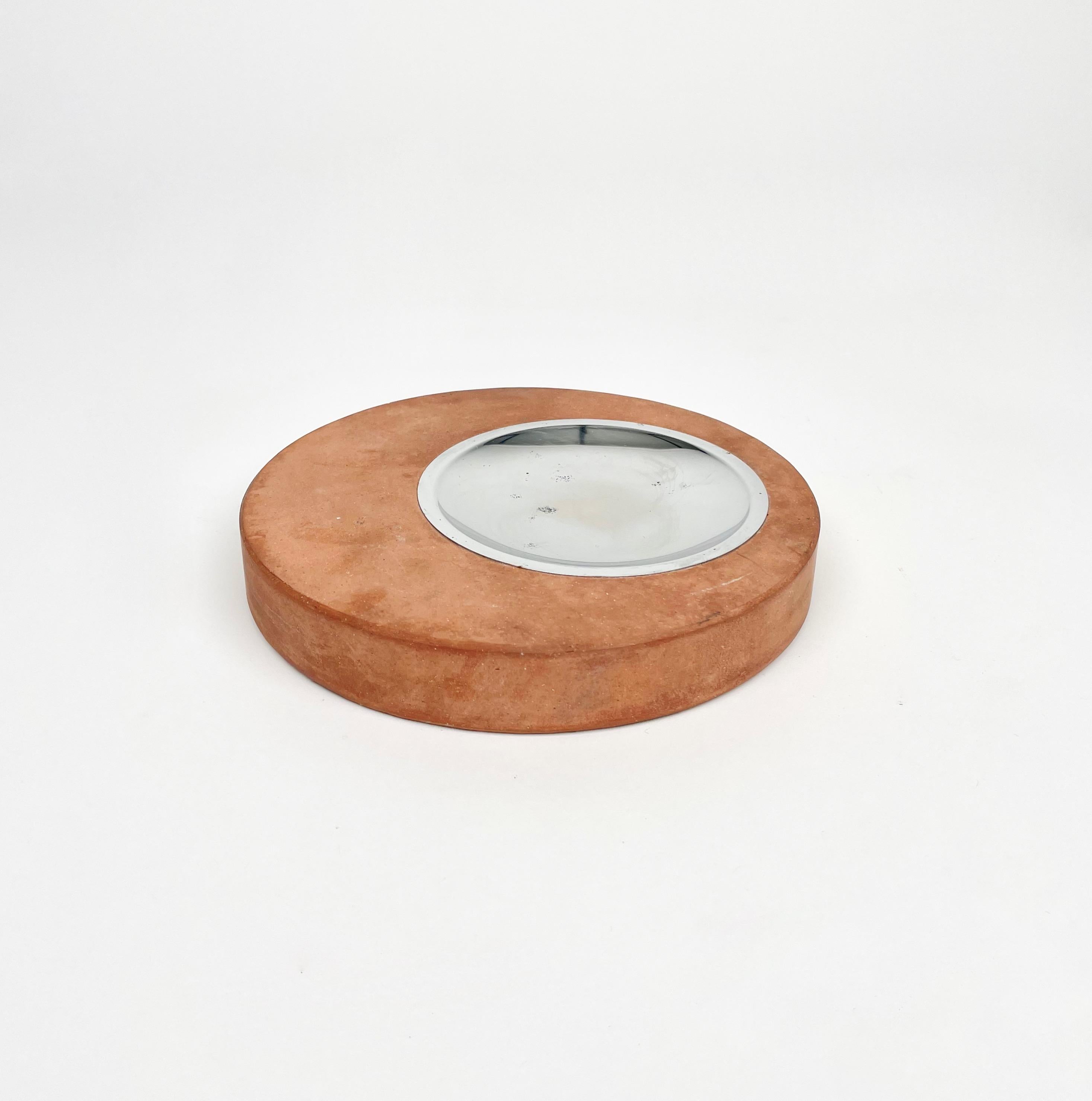 Mid-Century Modern Round Ashtray or Vide-Poche in Terracotta by Fratelli Mannelli, Italy, 1970s For Sale