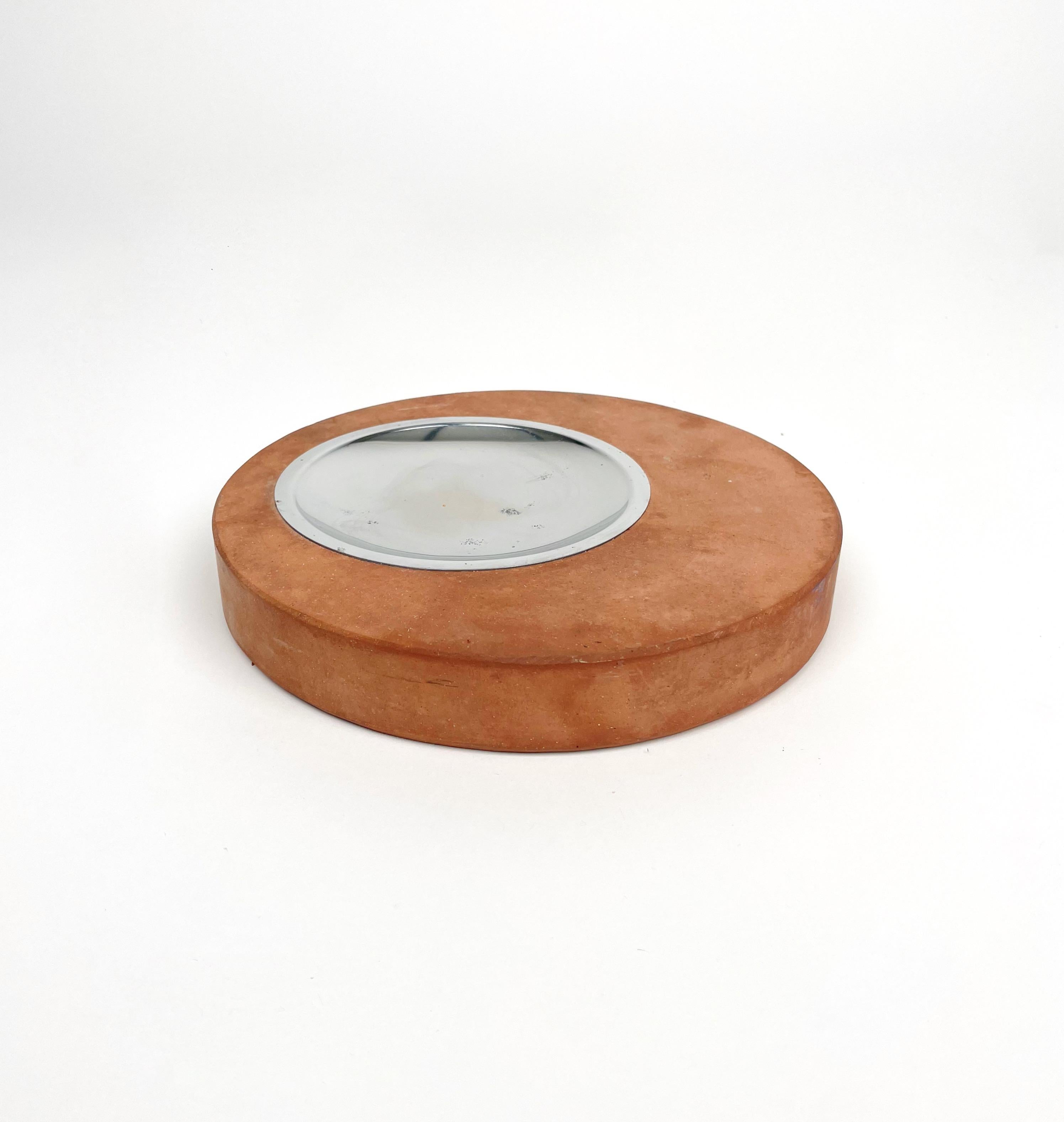 Italian Round Ashtray or Vide-Poche in Terracotta by Fratelli Mannelli, Italy, 1970s For Sale