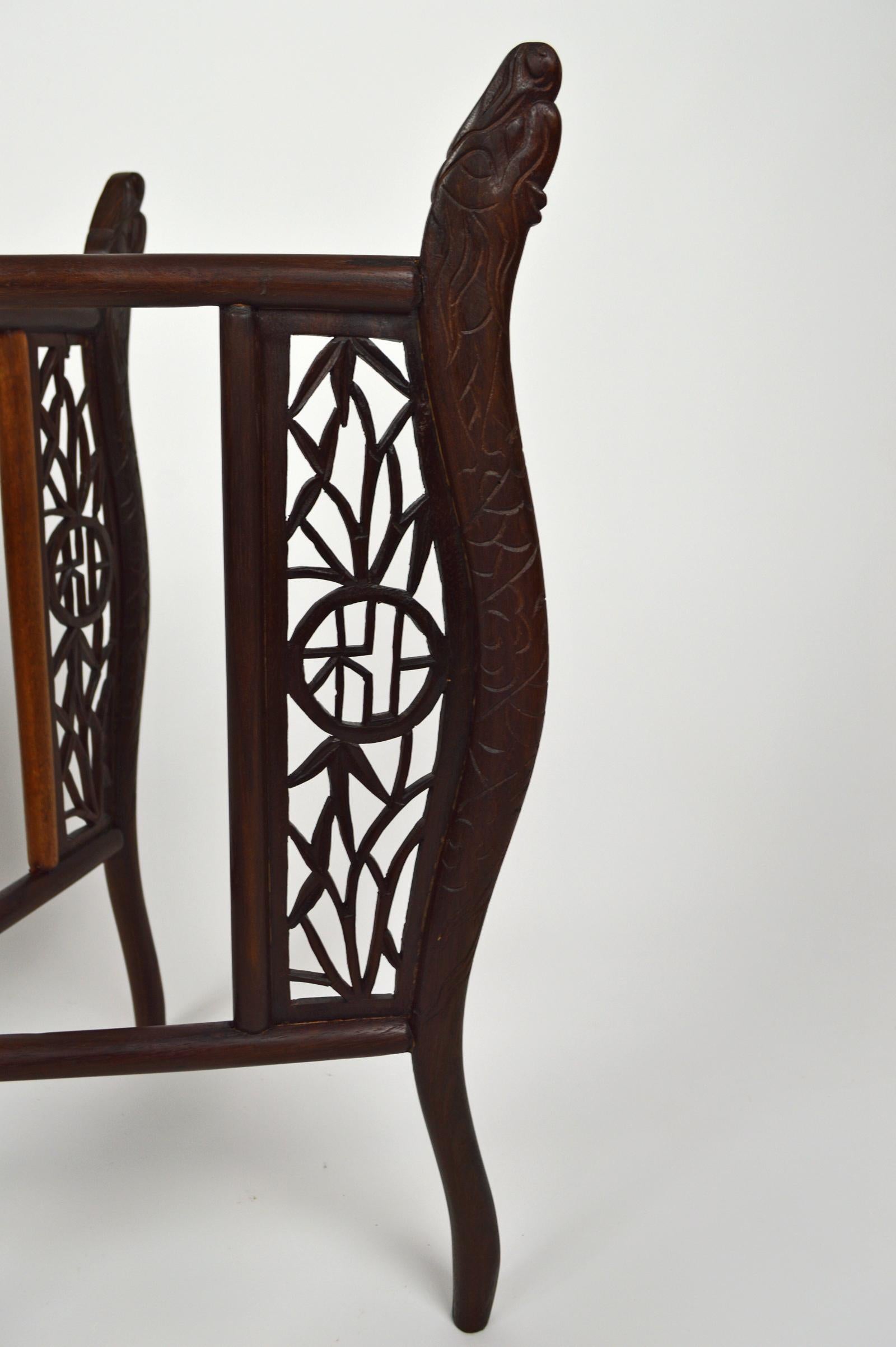 Round Asian Folding Table with Carved Wood and Brass Tray, circa 1890 14
