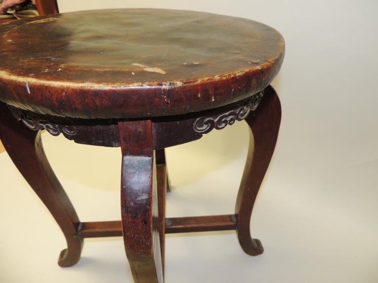 Round Asian Side Table or Stool with Carved Apron and ...
