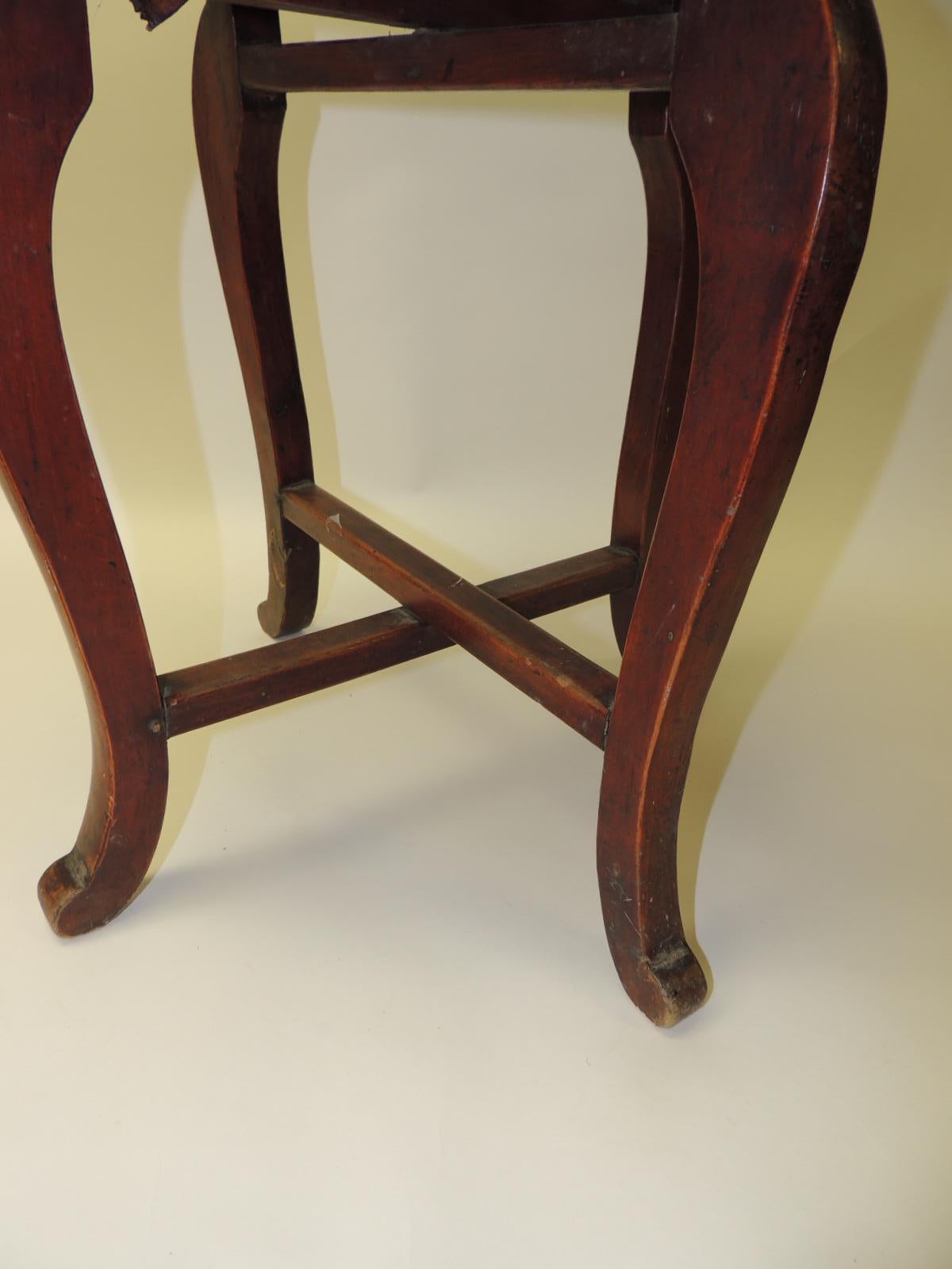 Chinese Export Round Asian Side Table or Stool with Carved Apron and Turned Wood Legs
