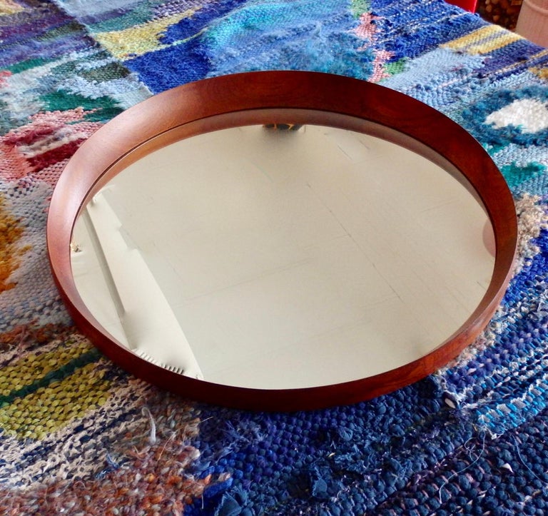 Round Asymmetric Frame Danish Wall Mirror Attributed to Pedersen Hansen