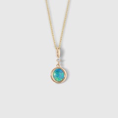 Round, Australian Opal Inlay Pendant with Diamond Detail, 14kt Gold by Kabana
