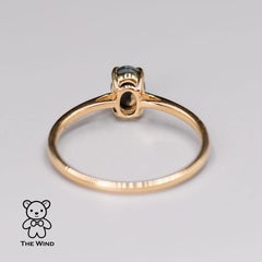 Round Australian Semi-Black Opal Ring Wedding Band 18K Yellow Gold