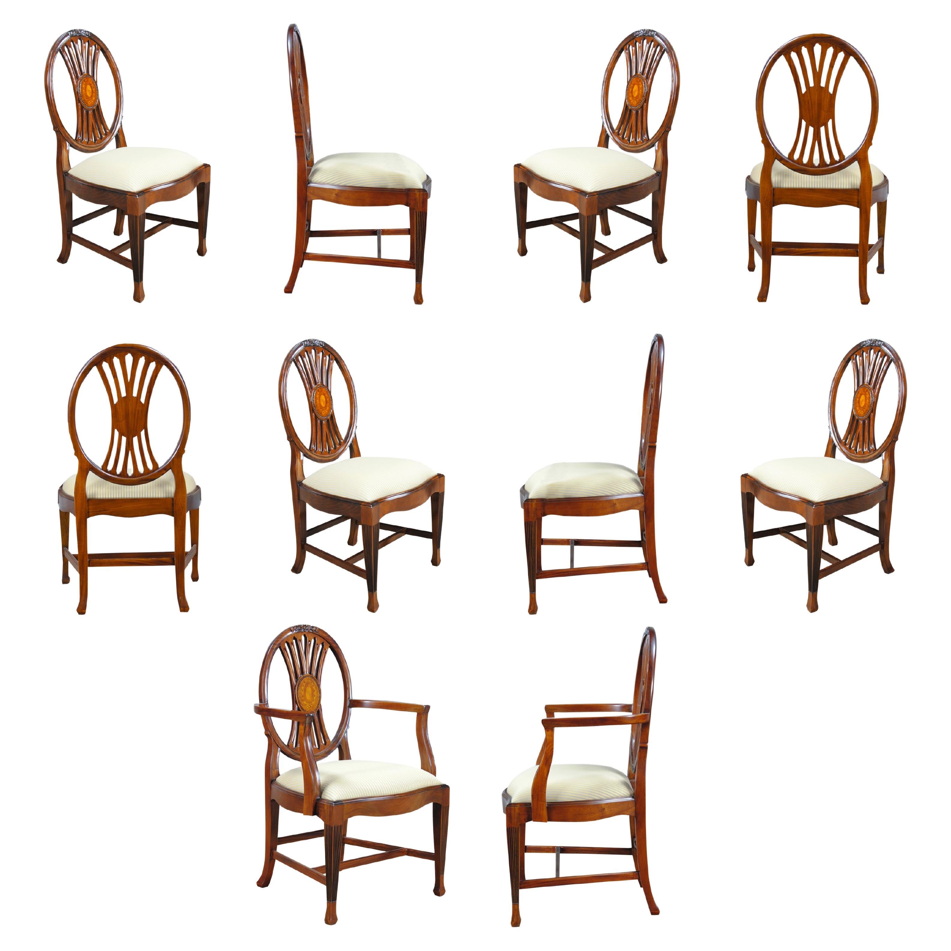 Round Back Inlaid Chairs, Set of 10 For Sale