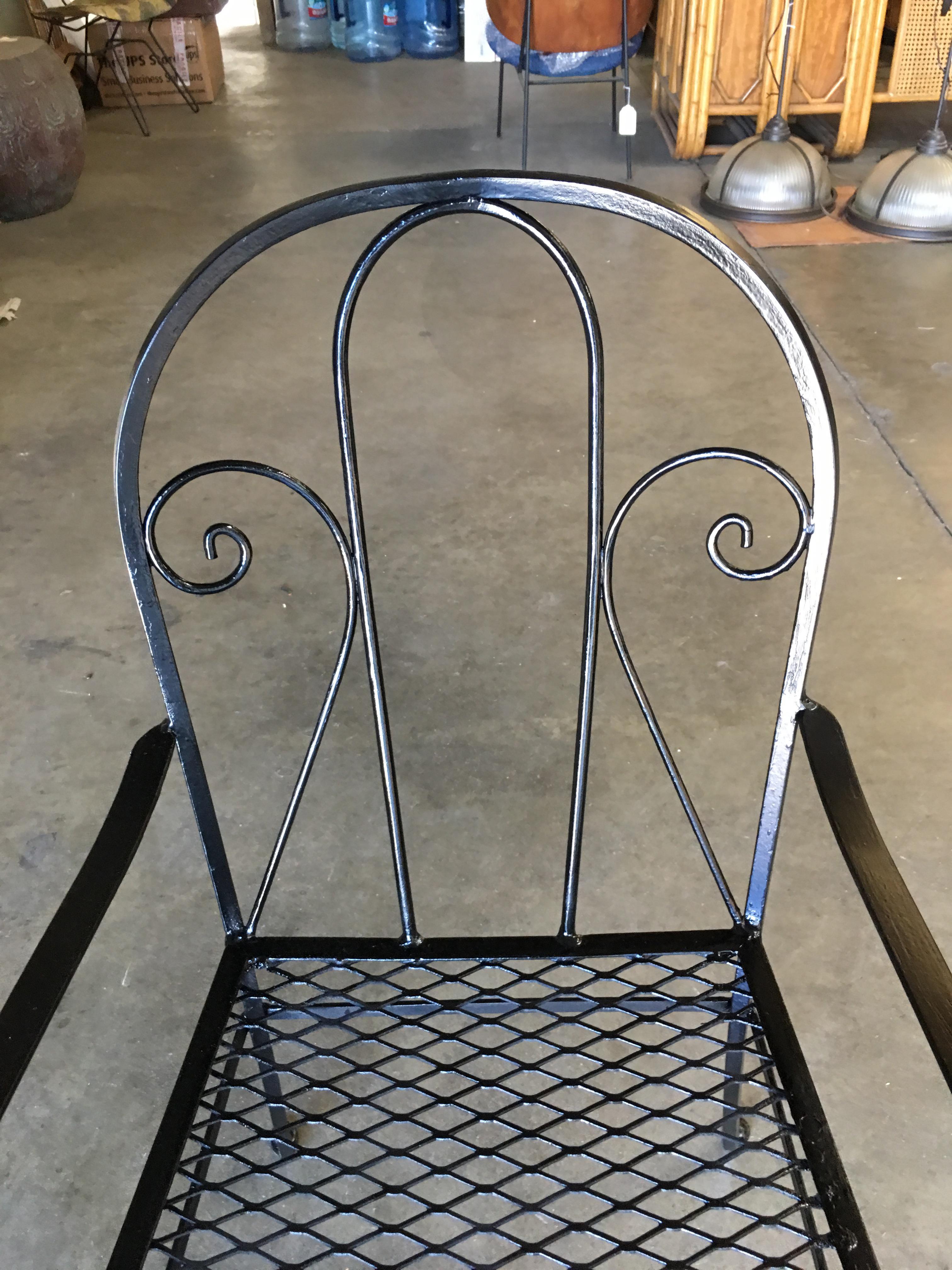 Mid-Century Modern Iron Outdoor Patio Cafe Chair w/ Scrolling Back Iron , Pair For Sale