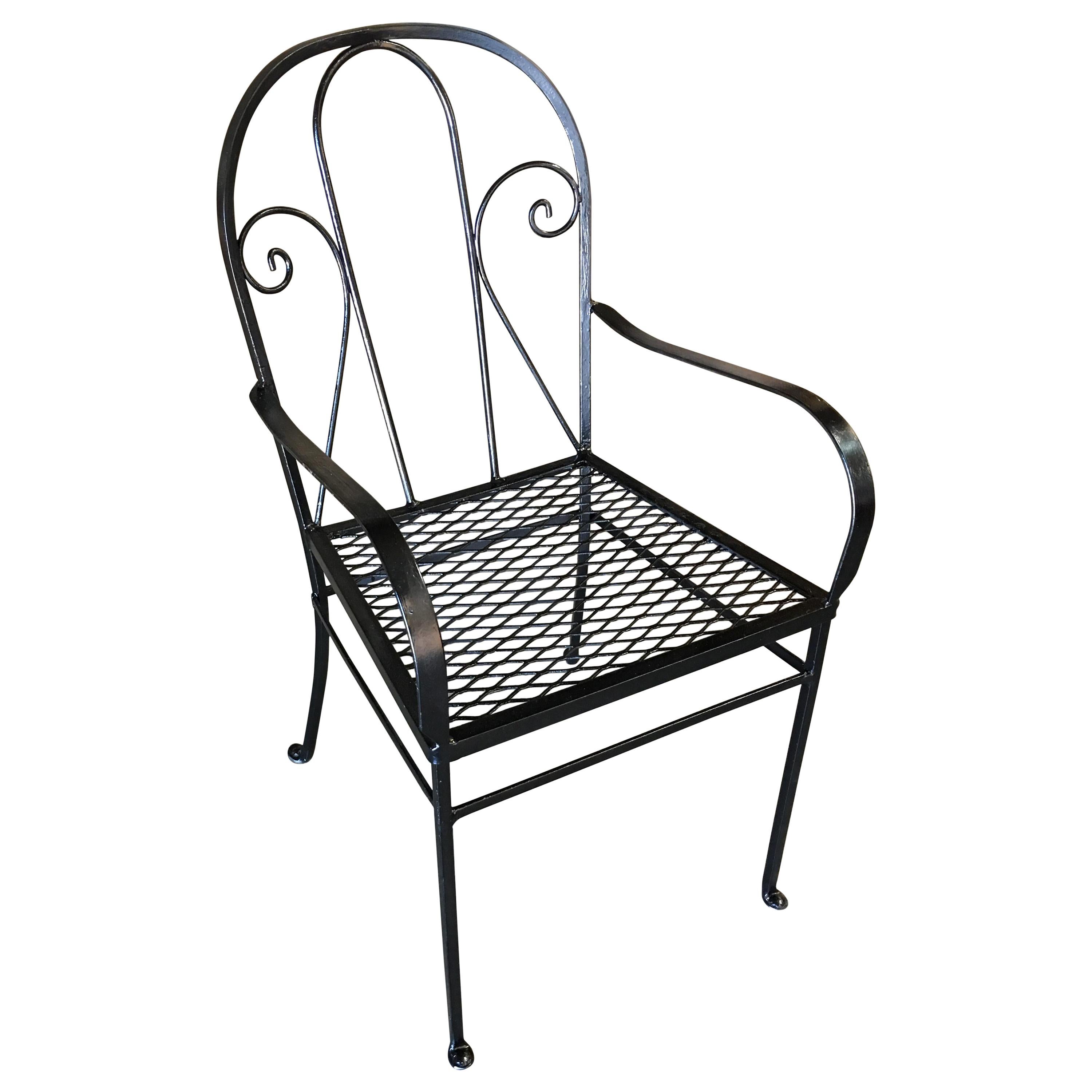 Iron Outdoor Patio Cafe Chair w/ Scrolling Back Iron , Pair