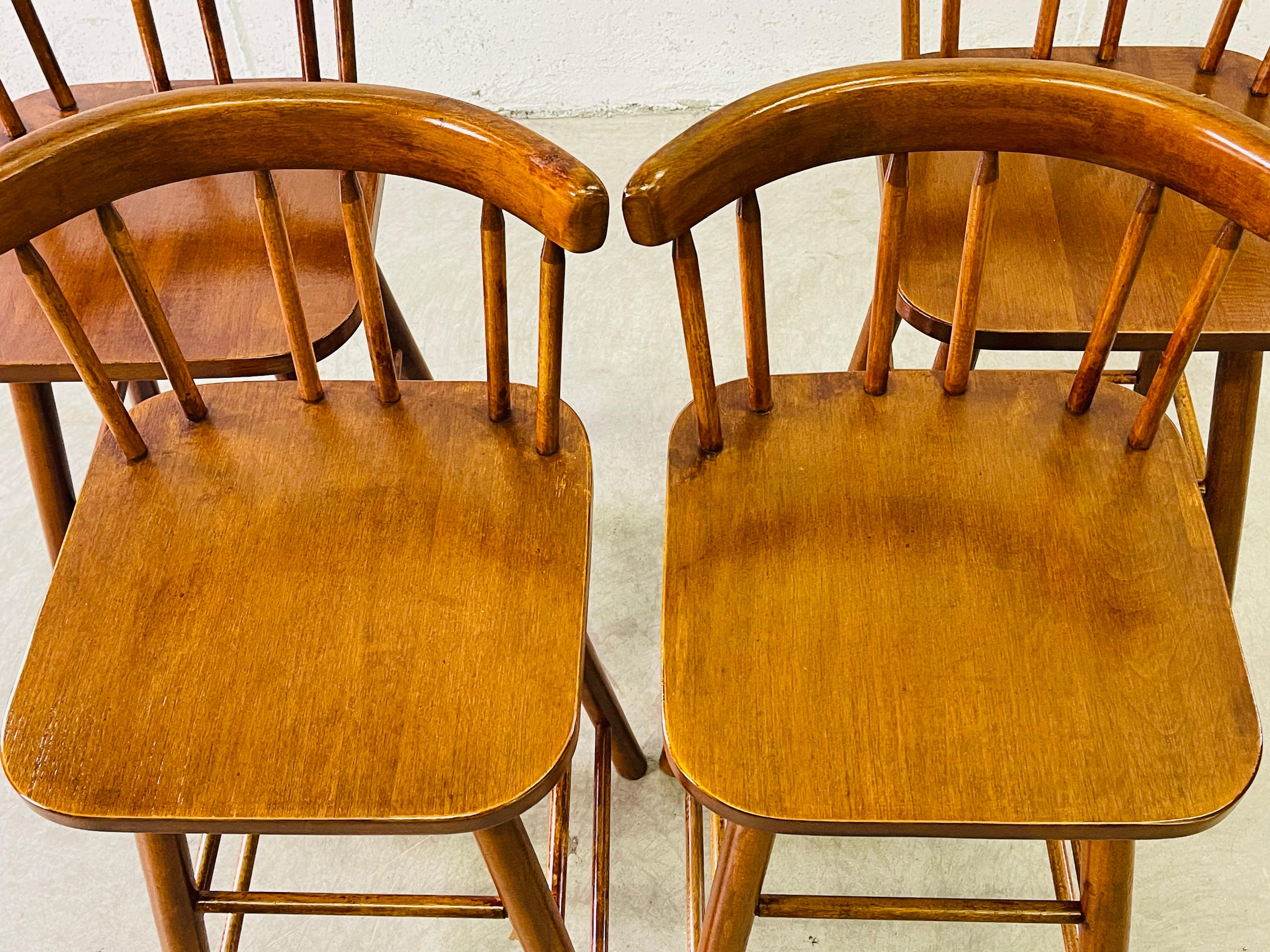 American Round-Back Wood Stools, Set of 4 For Sale