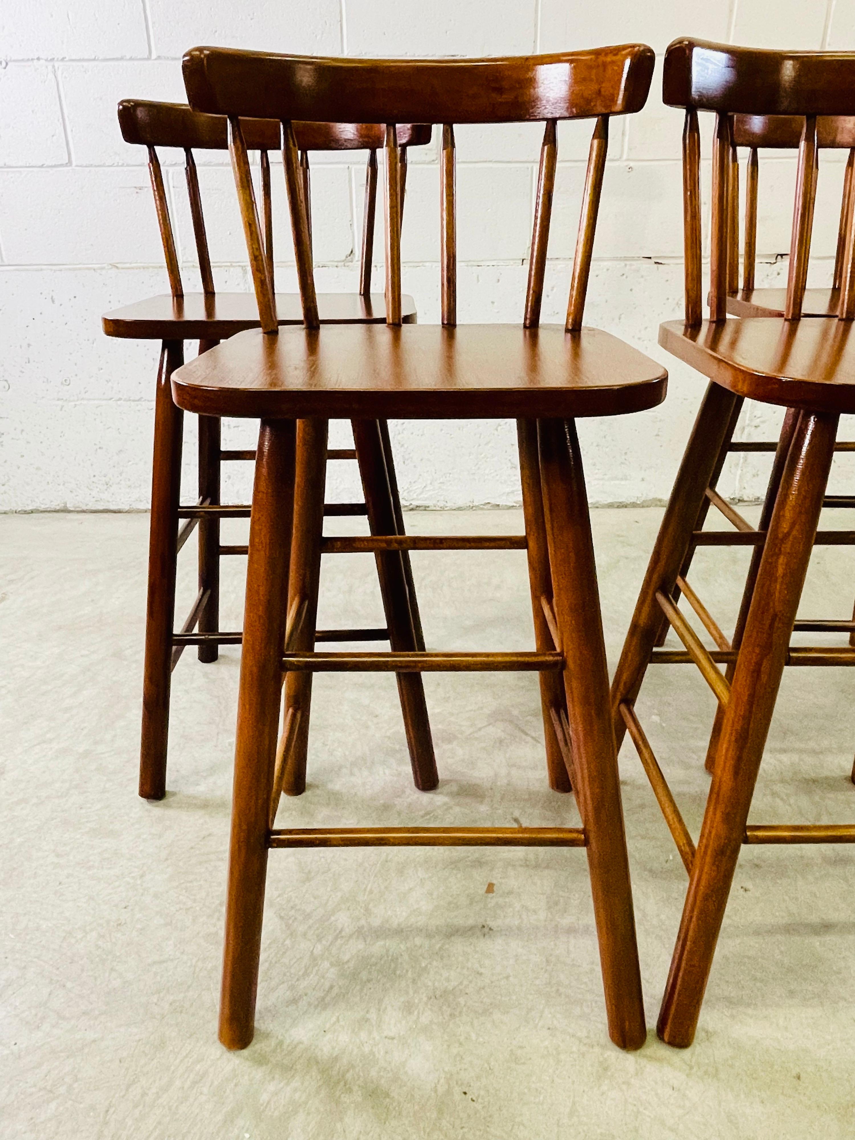 Round-Back Wood Stools, Set of 4 In Good Condition For Sale In Amherst, NH