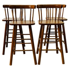 Round-Back Wood Stools, Set of 4