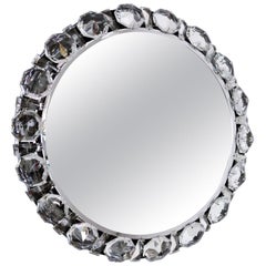 Retro Round Backlit Wall Mirror with Chrome and Crystal Glass by Bakalowits, 1960s