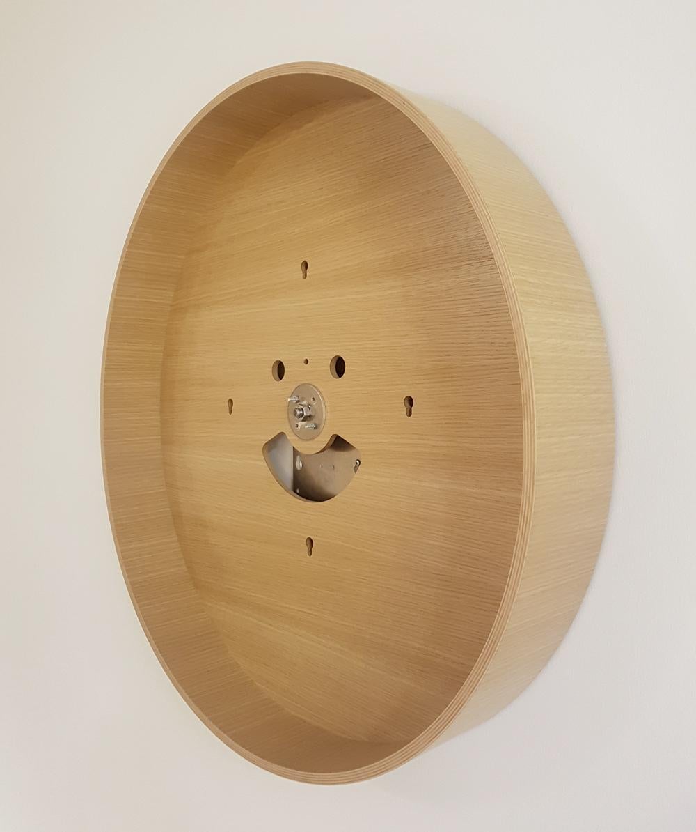 Round Backlit Wall Mirror with Led Light in Oak, Dim on Rotation In New Condition For Sale In Anaheim, CA