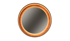 Round Backlit Wall Mirror with LED Light in Walnut