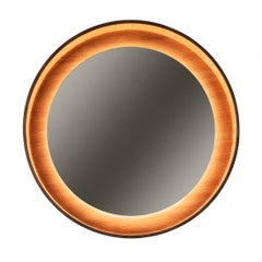 Round Backlit Wall Mirror with Led Light in Walnut