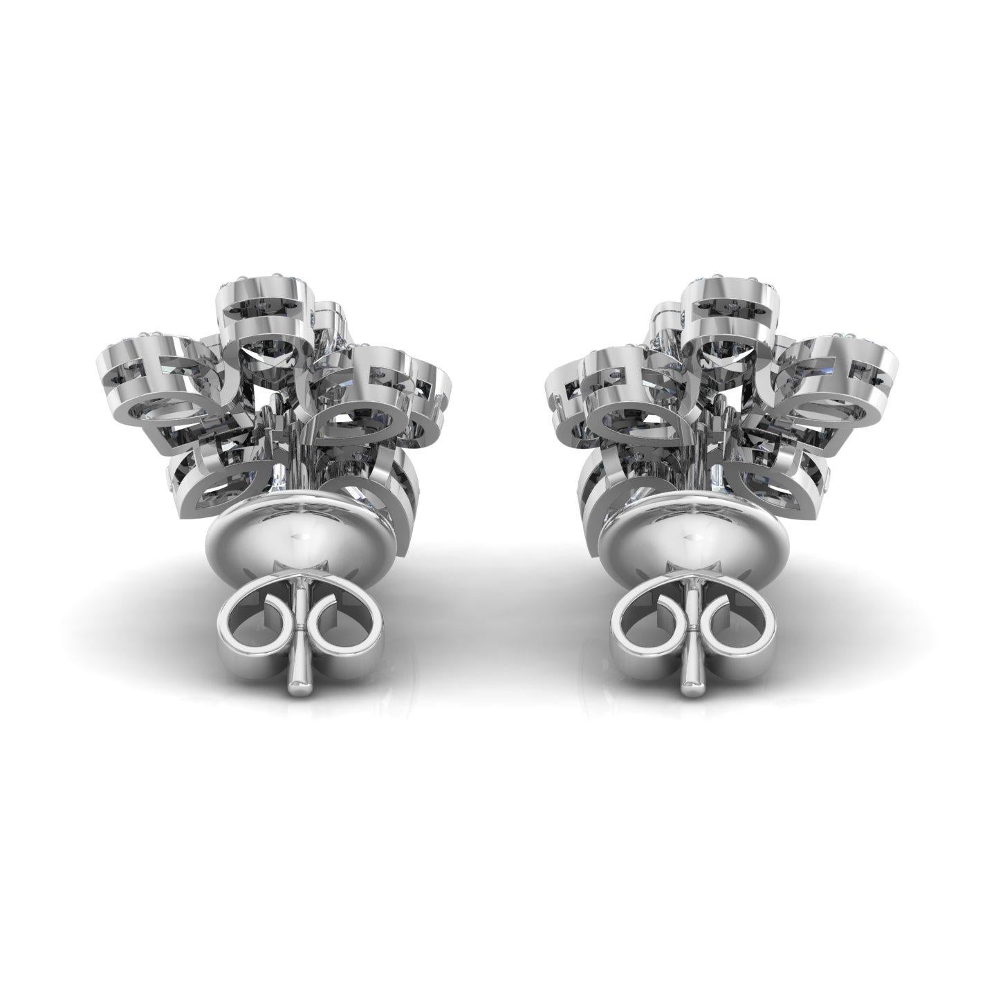 Baguette Cut Round Baguette 1.1 Carat SI/H Diamond Earrings 14 Karat White Gold Fine Jewelry For Sale
