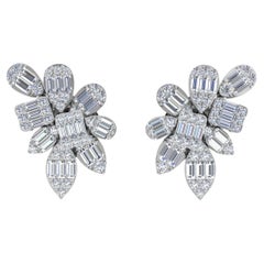 Pendientes de diamantes redondos baguette 1,1 quilates SI/H Oro blanco 18 quilates Joyería fina