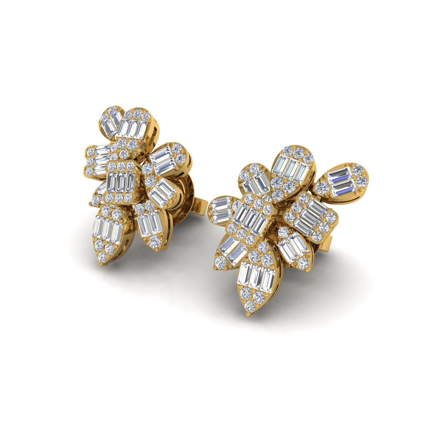 Baguette Cut Round Baguette 1.1 Carat SI/H Diamond Earrings 18 Karat Yellow Gold Fine Jewelry For Sale