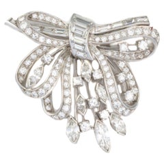 Round, Baguette and Marquise cut Diamond Bow Brooch
