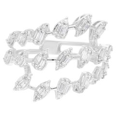 Round Baguette Cut 0.66 Ct SI Clarity HI Color Diamond 14k White Gold Cage Ring