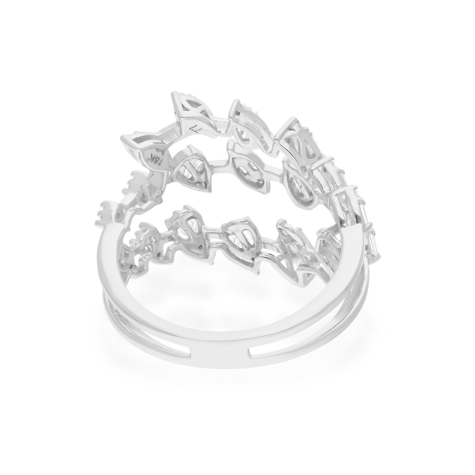 Women's Round Baguette Cut 0.66 Ct SI Clarity HI Color Diamond 18k White Gold Cage Ring For Sale