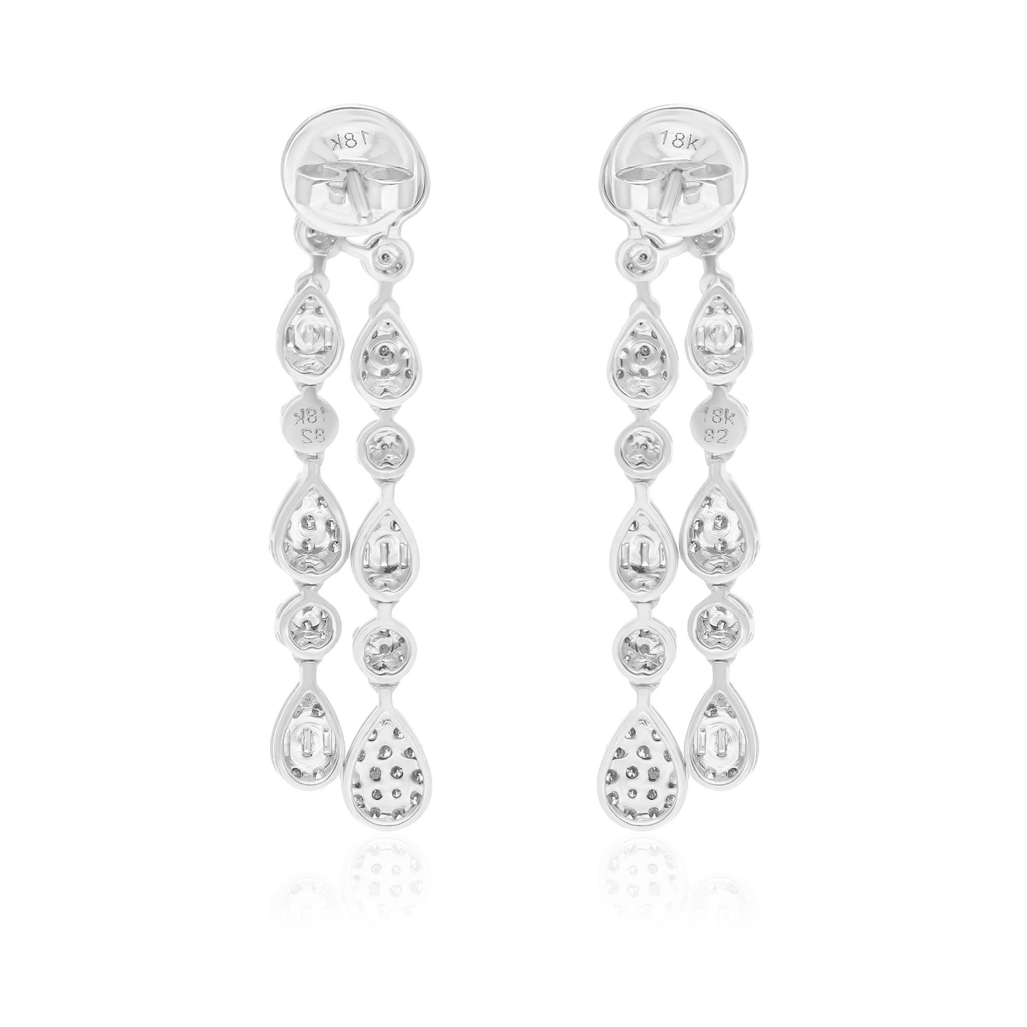 Modern Round Baguette Cut 1.45 Carat SI/H Diamond 18 Karat White Gold Dangle Earrings For Sale