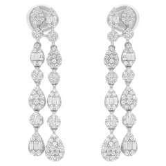 Round Baguette Cut 1.45 Carat SI/H Diamond 18 Karat White Gold Dangle Earrings