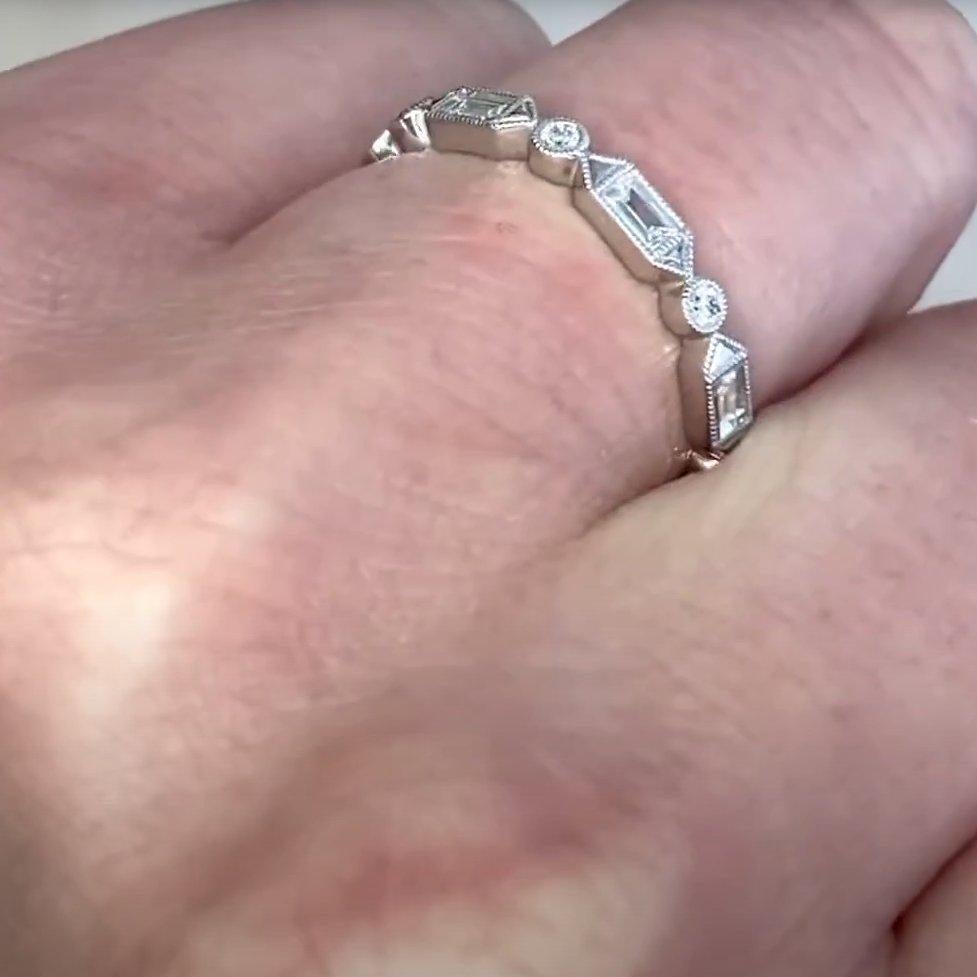Art Deco Round & Baguette Cut Diamond Eternity Band (Approx 0.56-Carats), Platinum For Sale
