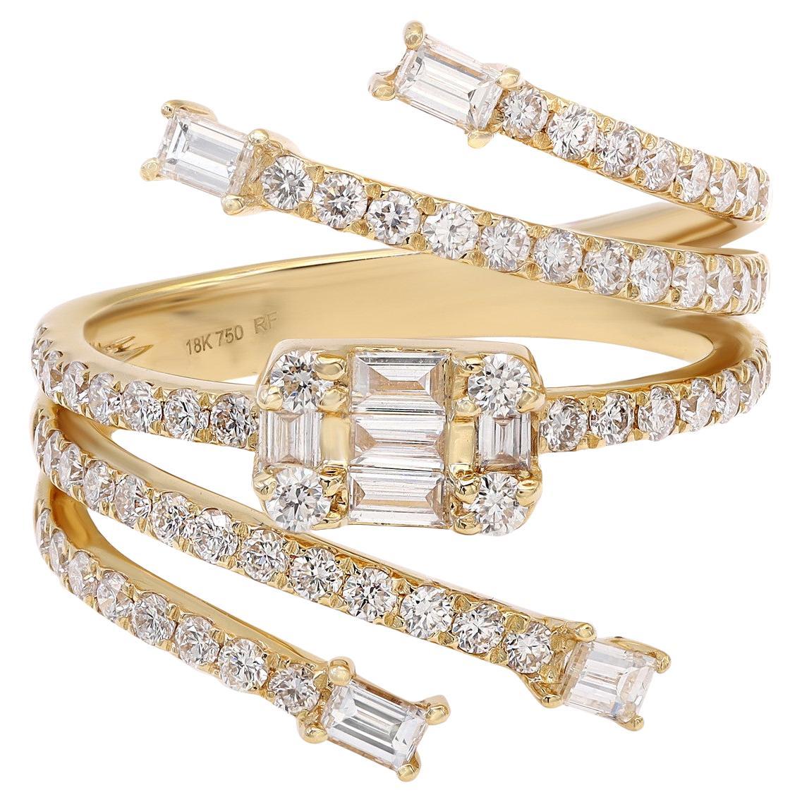 Round & Baguette Cut Diamond Fashion Ring 18K 