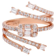 Round & Baguette Cut Diamond Fashion Ring 18K 