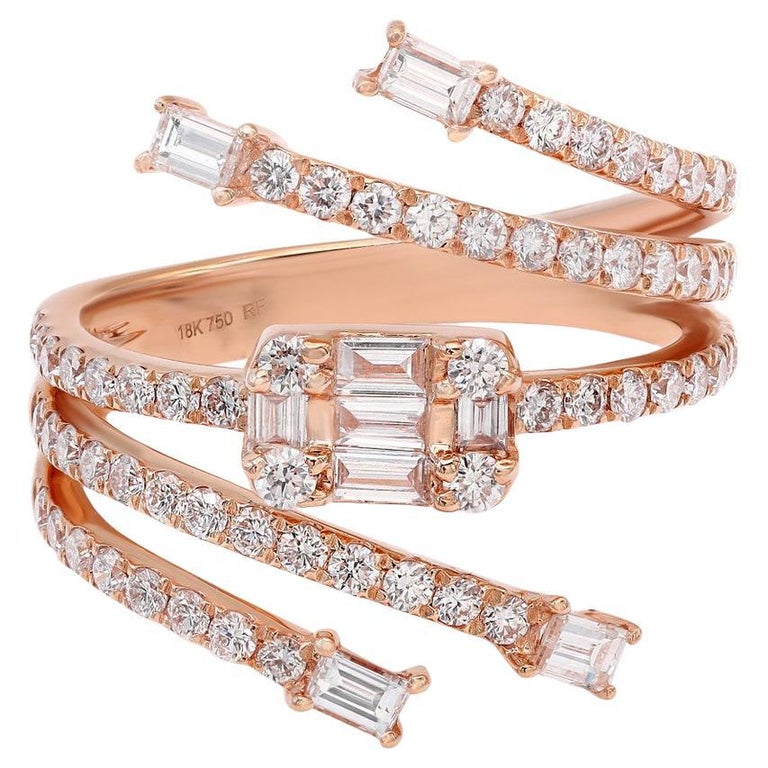 Normal Stylish Rings Round and Baguette Cut Diamond Fashion Ring 18K For Sale at 1stDibs