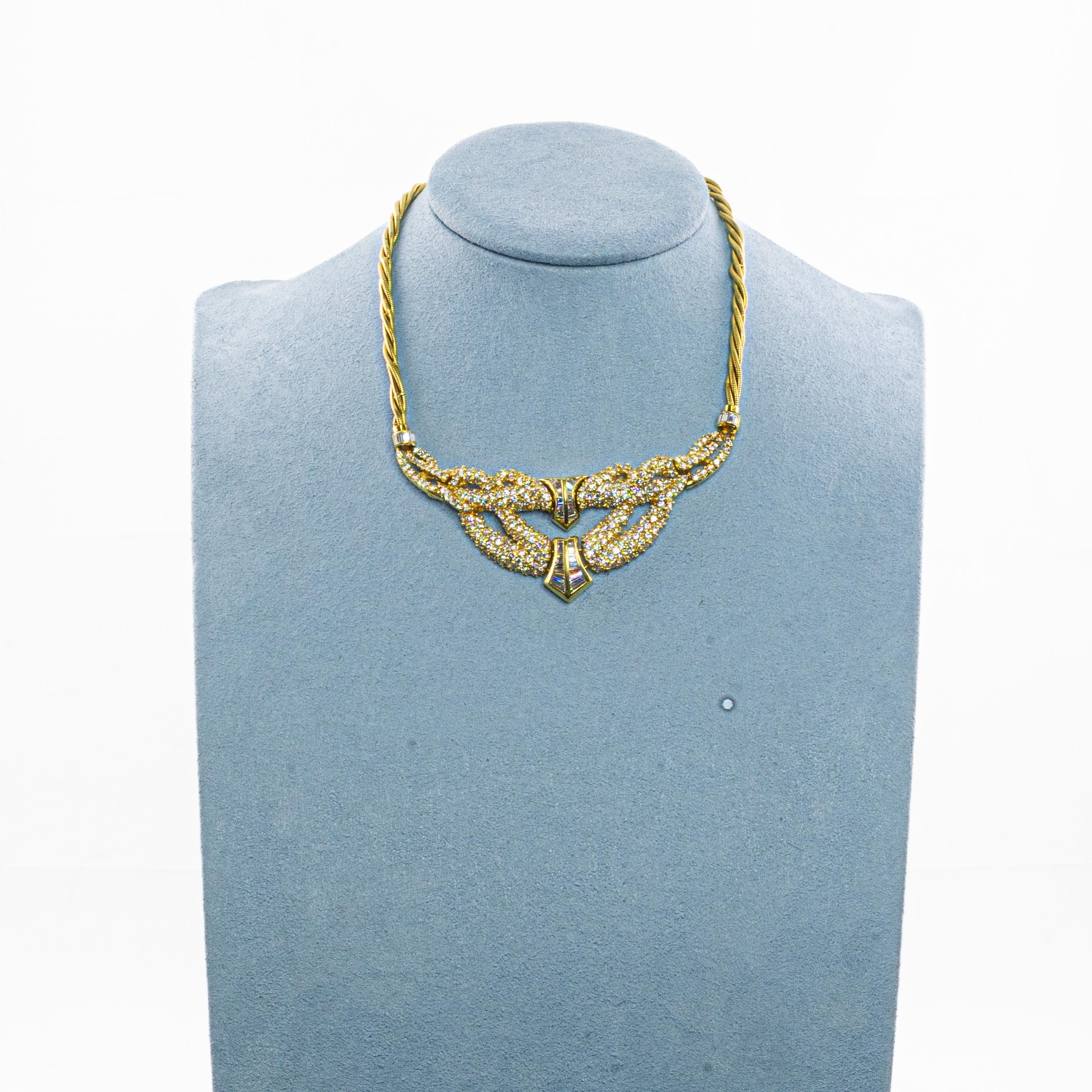 Retro Round & Baguette Diamond Collar Necklace For Sale