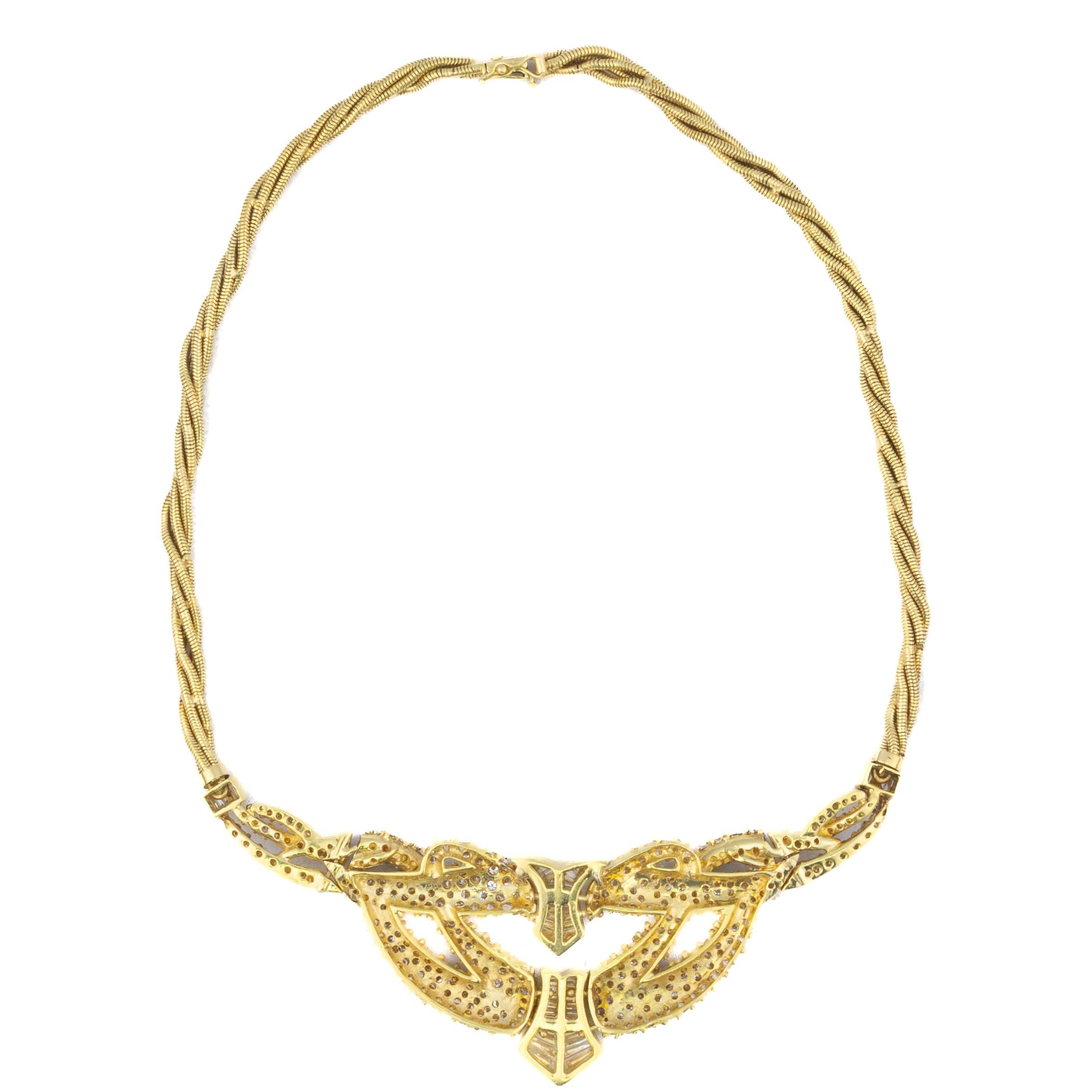 Round Cut Round & Baguette Diamond Collar Necklace For Sale