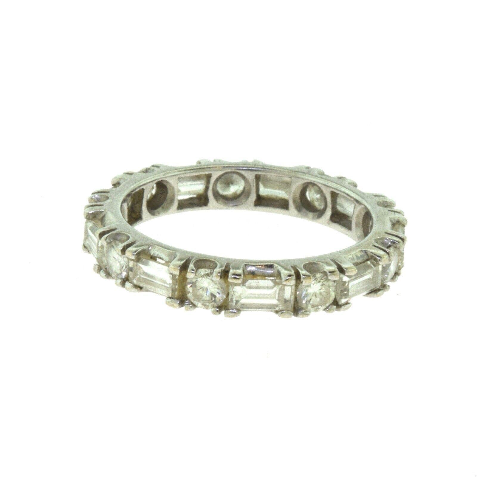 Baguette Cut Round & Baguette Diamond Eternity Wedding White Gold Band, 2.13 TCW For Sale