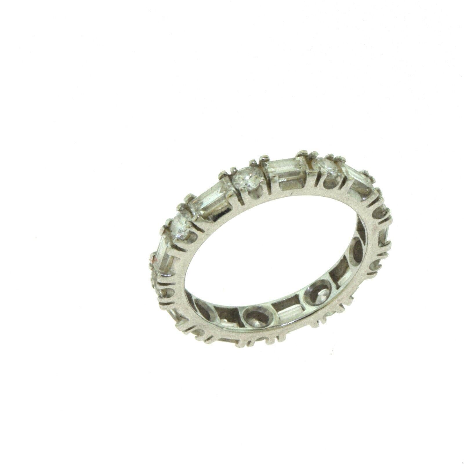 Round & Baguette Diamond Eternity Wedding White Gold Band, 2.13 TCW In Excellent Condition For Sale In Miami, FL