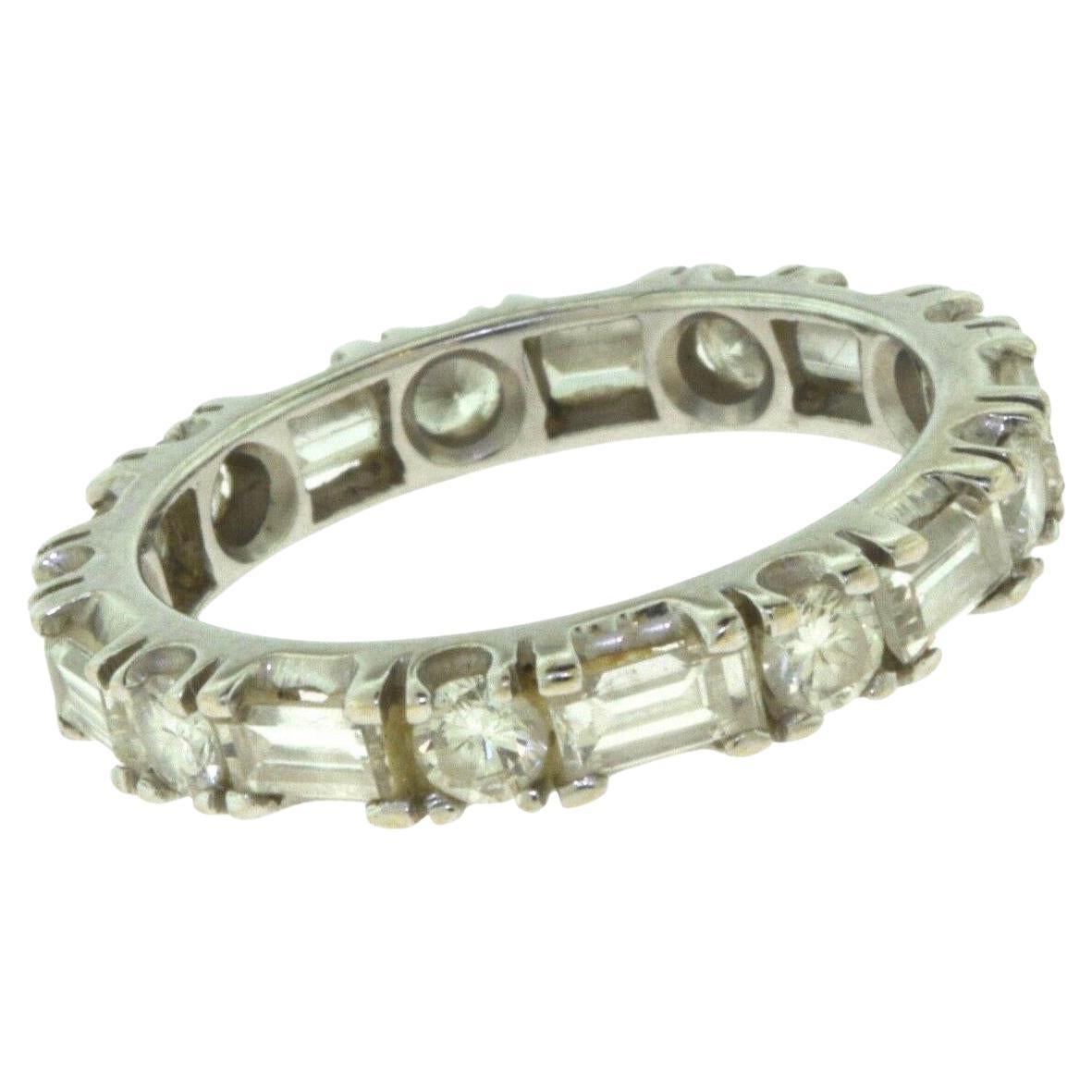 Round & Baguette Diamond Eternity Wedding White Gold Band, 2.13 TCW