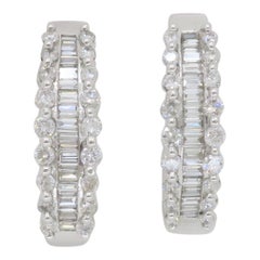 Round 
Baguette Diamond Huggie Hoop Earrings