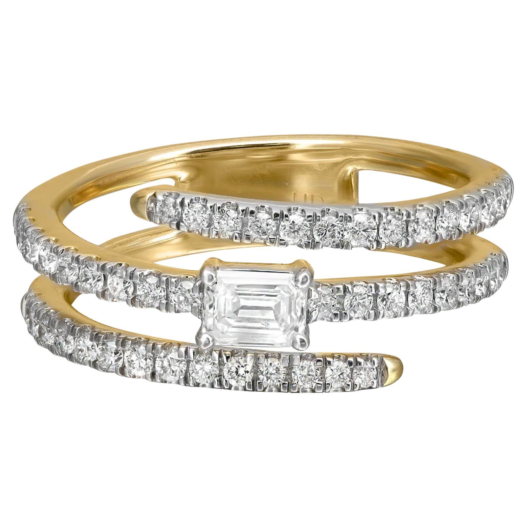 Runder & Baguette-Diamantring 14K Gelbgold 1,00 Gesamtkaratgewicht 