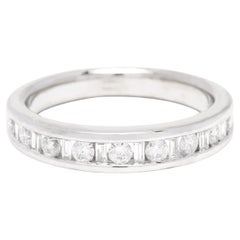 Round Baguette Diamond Wedding Band, 14K White Gold, Ring Size 6.5, Stackable