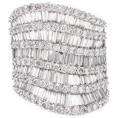 Round Baguette Diamond White Gold Wide Cocktail Ring
